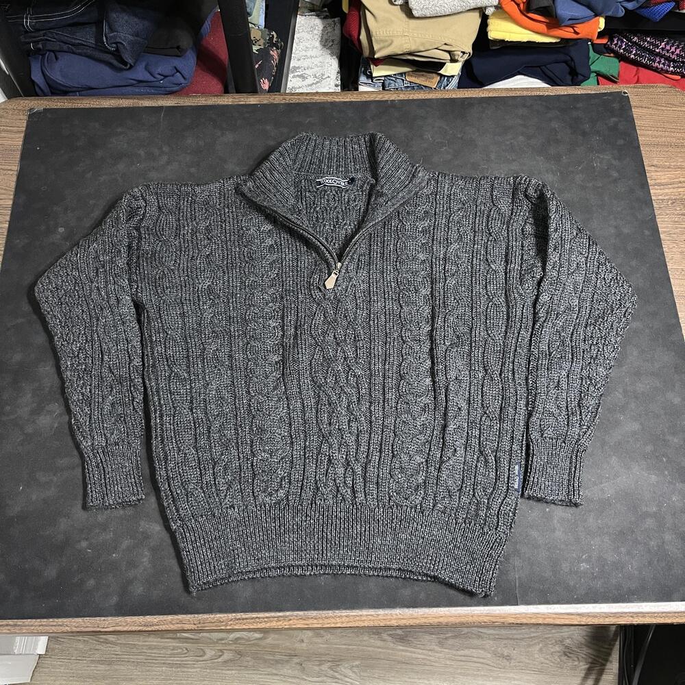 Woolovers Sweater Mens Large Gray Cable Knit Quarter Zip Mock Neck British Wool